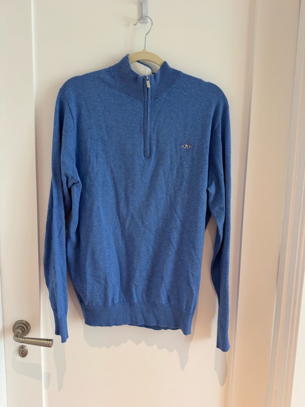 Peter Millar Men's Blue Zip-Down Mock Neck Sweater